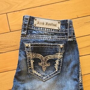 Rock Revival Blue Jeans with Ornate Back Design